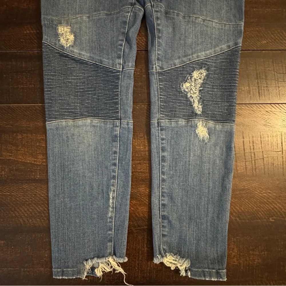 Free People Moto Jeans 28 High Rise Patchwork Utility Pockets Distressed - Picture 12 of 17